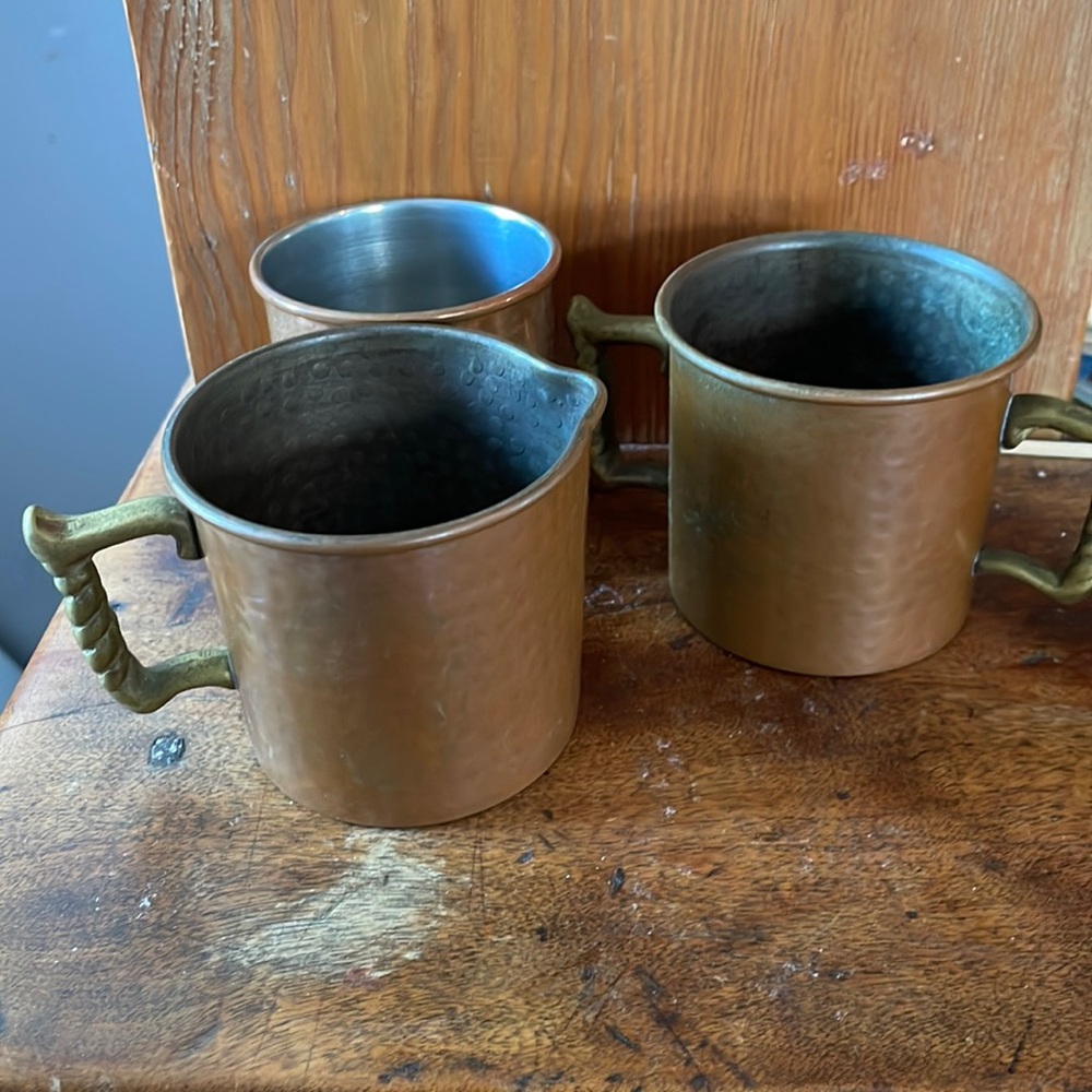 Copper And Brass Creamer and Sugar Set with 1 Extra Cup